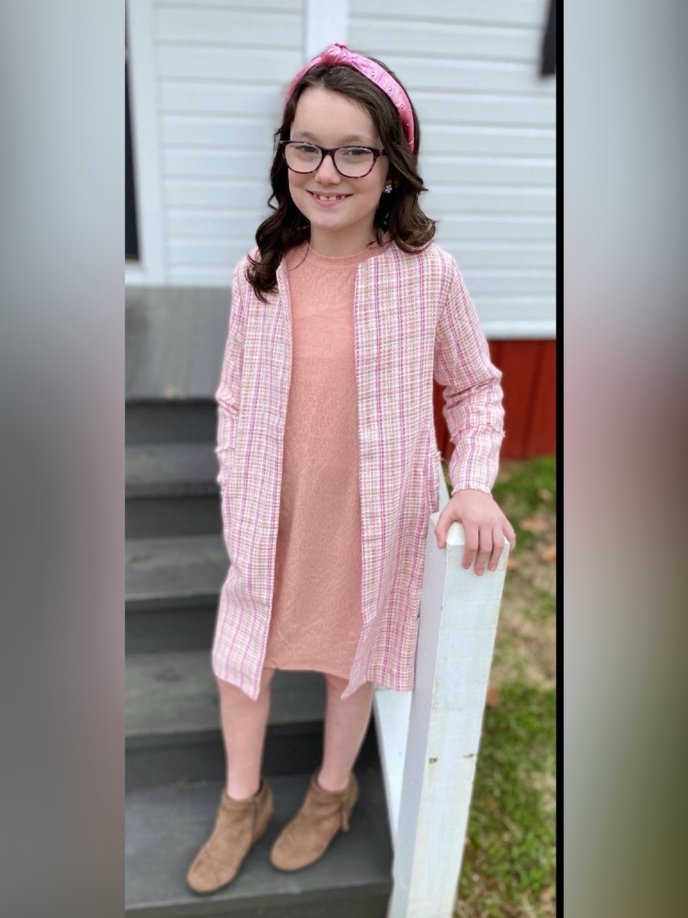 Hayden Pink Plaid Open-Front Girls Jacket